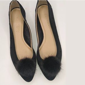 Talbots Black Edison Faux Fur Pom Mesh Flats  6.5M